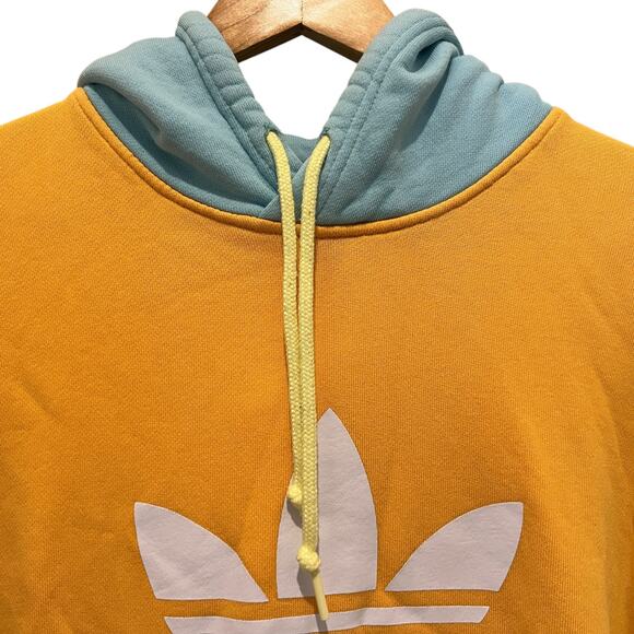 ADIDAS Womens Color Block Logo Hoodie Pastels Sz L Pocket Oversized Streetwear - Picture 3 of 10